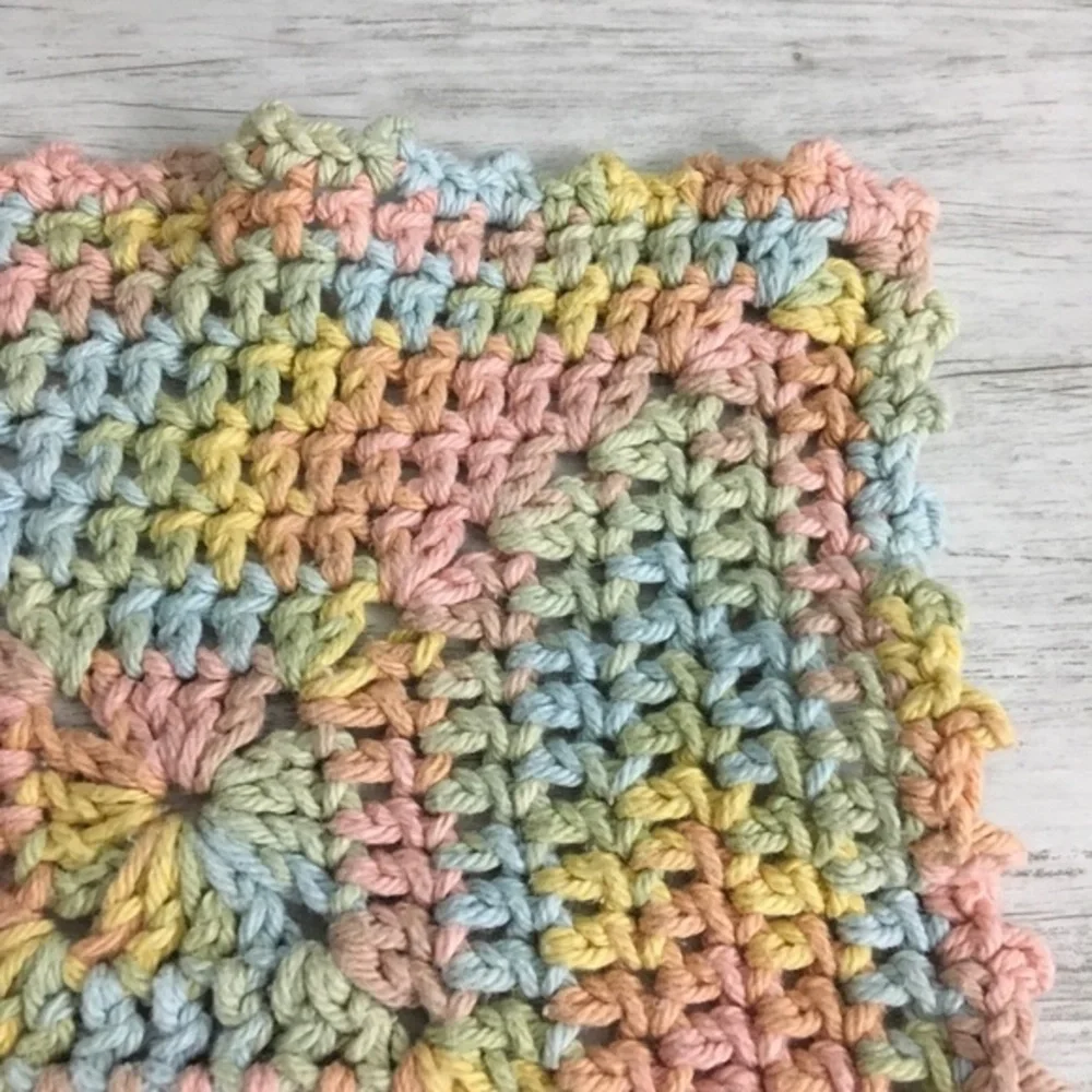 Wash Cloth Handmade Cotton Crochet Dish Rag Pastel Colors Absorbent Pink Yellow